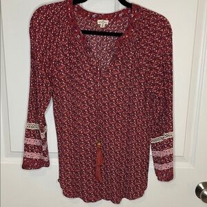 Mason & Belle Women's MediumFloral Boho Peasant Top - Red EUC